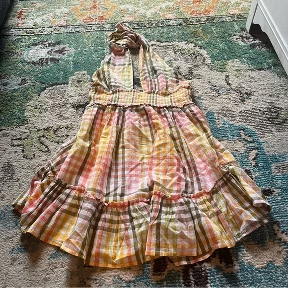 Aerie pastel plaid criss cross halter dress - Picture 2 of 6